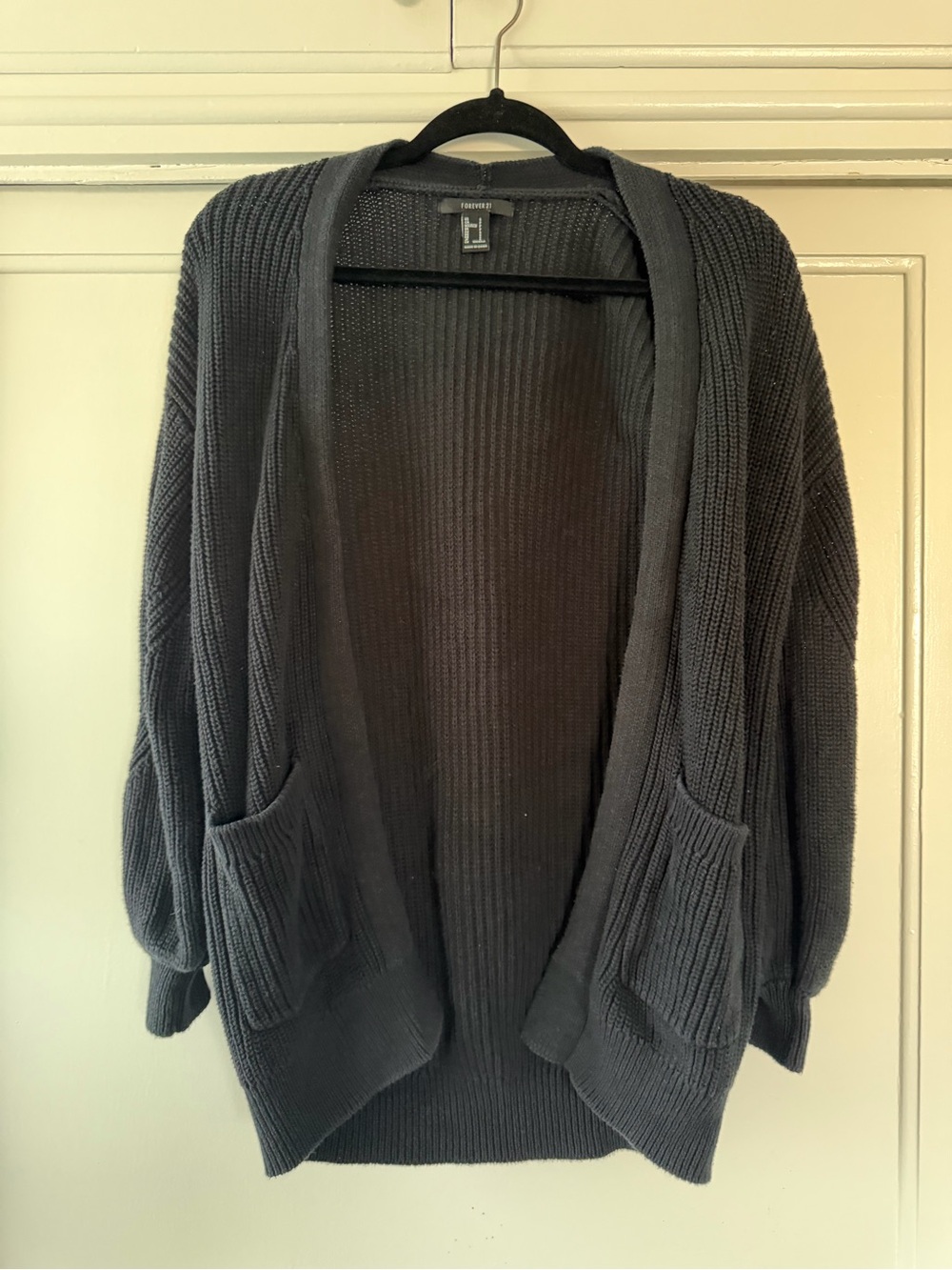 Forever 21 Women's Open Front Ribbed Cardigan Sweater - Black